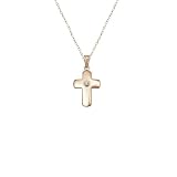 10k Solid Domed Polished Cross Pendant Necklace with Bezel Set Diamond, 18