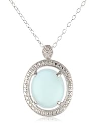 Sterling Silver Milky Aquamarine and Diamond Fashion Pendant Necklace, (.02 cttw, G-H Color, I2-I3 Clarity), 18"