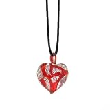 Red Murano Glass Heart w/ Pure Platinum Leaf on 18 Silk Cord
