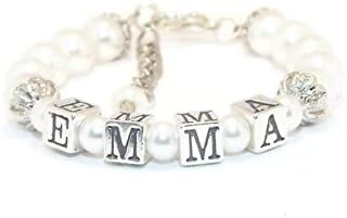 Personalized Girl Pearl Name Bracelet Baby Shower Gift Christening Baptism First Communtion