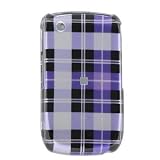 Purple Plaid Check Snap on Hard Skin Cover Case for Blackberry Curve 8520 8530 + Microfiber Cell Phone Bag