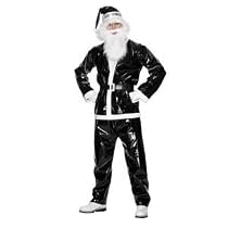 COSTUME SANTA SUIT,BLK PVC,Hat,Beard,Blt
