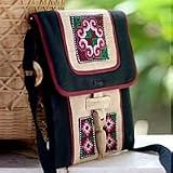 Hemp shoulder bag, 'Ethnic Stars'