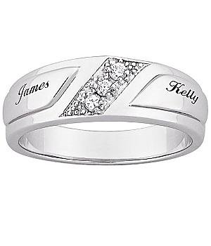 Personalized Wedding Gifts - Platinum Plated Sterling Silver Cubic Zirconia Name Band