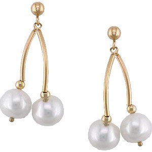 14K Yellow Gold Cultured White Pearl Earrings