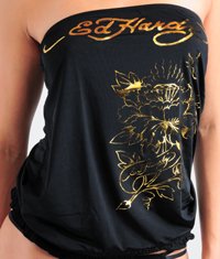 Ed Hardy Flower Foil Satin Touch Tube Top
