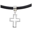 Platinum Cross Pendant on Rubber Cord, 16"