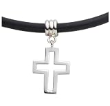 Platinum Cross Pendant on Rubber Cord, 16"