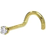 Solid 14KT Yellow Gold 2mm Genuine Diamond Nostril Screw - 18 Gauge