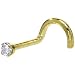 Jewelry : Solid 14KT Yellow Gold 2mm Genuine Diamond Nostril Screw - 18 Gauge
