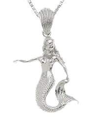 Solid 0.925 Sterling Silver Mermaid Charm Pendant Necklace