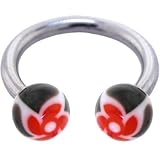 Red FUNKY FLOWER Horse Shoe Circular Barbell