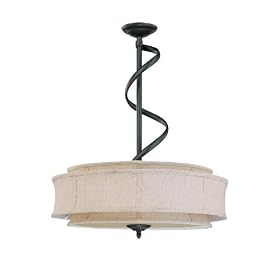 Nuvo Lighting 60/3871 Darwin 3-Light Pendant with Natural Linen Shade and Cream Diffuser, Aged Bronze