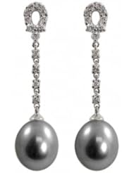 14K white gold 8-9mm Tahitian cultured pearl and diamond (.40ctw) earrings.