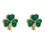 Lucky Gold Plated with Enamel Tiny Shamrock Stud Earrings - Made in Ireland