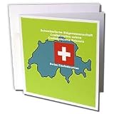 777images Flags and Maps - Map and Flag of Switzerland with Swiss Confederation printed in English, German, French and Italian - Greeting Cards-12 Greeting Cards with envelopes