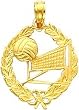14K Gold Volleyball Leaf Circle Charm