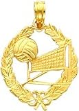 14K Gold Volleyball Leaf Circle Charm