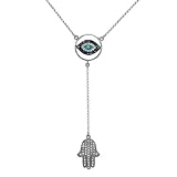 Victoria Kay 14k White Gold White and Treated Blue Diamond and Turquoise Evil Eye and Hamsa Necklace (1/3cttw, JK, I2-I3)