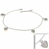 Sterling Silver Simulated Diamond cz Heart Charm Bracelet/Anklet
