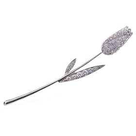 14K White Gold Diamond Rose Brooch, 1.00 ctw. by The Jewelers Collection