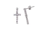 Sterling Silver Polished Clear CZ Cross Earrings