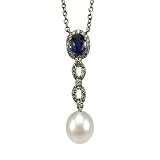 Iolite Twist White Cultured Drop Pearl Sterling Silver Necklace