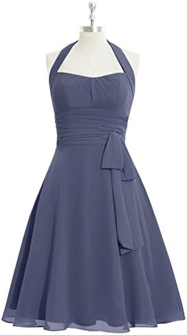 Knee-length Stormy Bridesmaid Dresses Halter Neckline Concealed Zip Closure