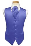 Tuxedo Vest - Solid Satin with Matching Pin Ascot, Cornflower