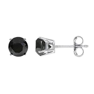 1 CT Black Diamond Stud Earrings 14k White Gold