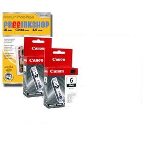 Canon BCI-6BK - Cartouche d'encre d'origine - BCI6 BK BCI6BK BCI 6 - 2 x Noir - Paquet double + Premium Glossy Photo Papier - 4x6 - 20 feuilles