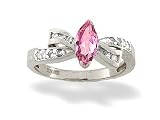 14K White Gold Marquise Created Pink Sapphire and Diamond Bow Ring