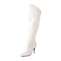 4 Inch Sexy Knee Hi Boot Pull On Cuffed Knee Boot 1/2 Inside Zip Single Sole White Leather