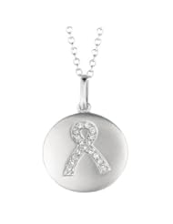 Sterling silver 0.09ct TDW Diamond Round Breast Cancer Awareness Ribbon Disc Pendant (H-I, I2-I3)
