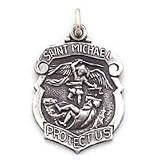 Saint Michael - Large Sterling Silver St. Michael Protect Us Badge Medal Pendant