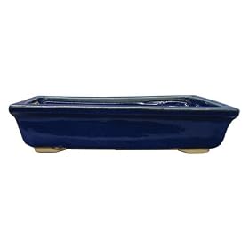 Large rectangle bonsai planter / pot - chinese ceramic, cobalt blue glazed