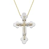 Zircon Cross Pendant Necklace In 14 Karat Gold With Chain