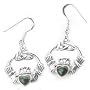 Sterling Silver Celtic Claddagh Green Heart Earrings