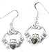 Sterling Silver Celtic Claddagh Green Heart Earrings
