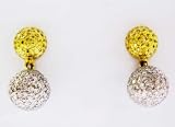 Yellow and White Diamond Ball Earrings