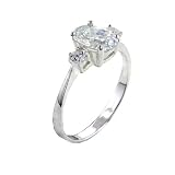 Sterling Silver Oval Cut Cz With 2 Round Czs Promise Wedding Engagement Ring