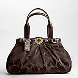Coach Dark Brown Signature Sateen Garnet Satchel Handbag 13906