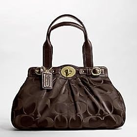 Coach Dark Brown Signature Sateen Garnet Satchel Handbag 13906