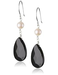 White Freshwater Cultured Pearl Accents with Sterling Silver Black Onyx Pear Drop Earrings