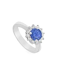 Sapphire and Diamond Ring 14K White Gold - 1.50 CT TGW