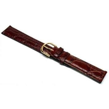Brown Leather Watch Band Croco Gold Buckle 18mm New