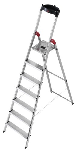 Hailo 8507-001 Alu-Sicherheits-Haushaltsleiter L60 - 7 Stufen mit Multifunktionsschale