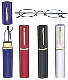 MB9910T Strength +2.50 Antique Silver Reading Glasses in Metal Tube w/Spring Hinge and Pocket Clip