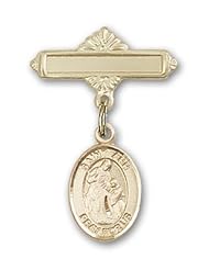 Gold Filled Baby Badge with St. Ann Charm and Polished Badge Pin