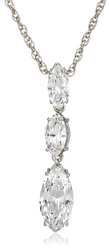 Platinum Overlay Sterling Silver Cubic Zirconia Marquise-Shaped Pendant